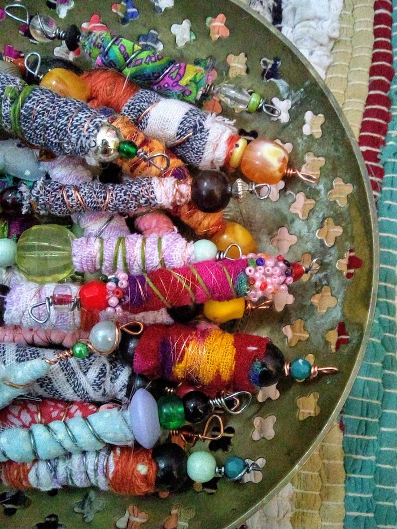 Wire Wrapped Fabric Connector Bead Charms 5 Textile Charms Etsy