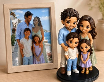 Individuell gestaltete Familienfigur nach Foto, personalisierte Erinnerungsstatue (10 cm)