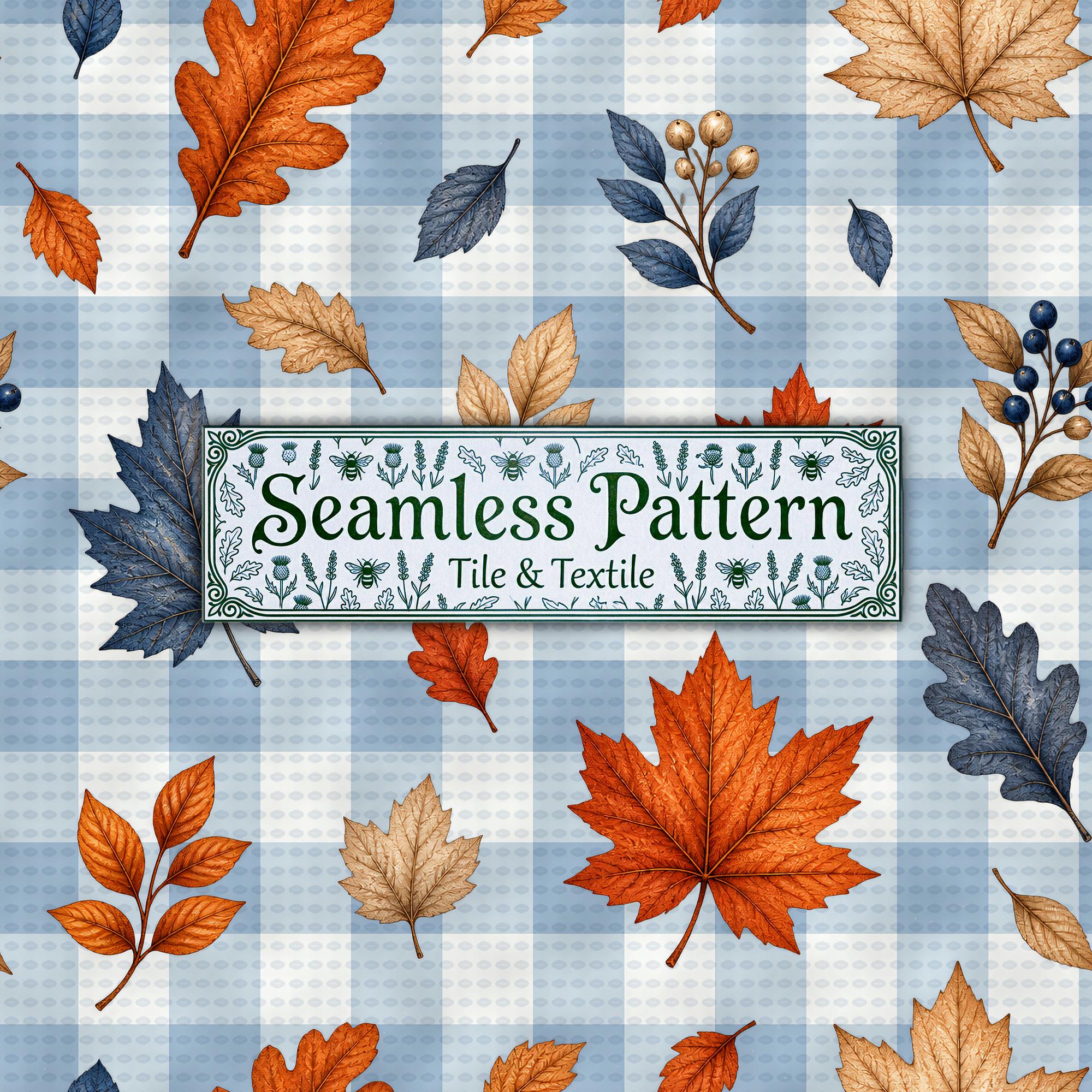 Retro Pattern Backing Paper Autumn Seamless Pattern, Vintage Fall Leaves Gingham, Cottagecore ...