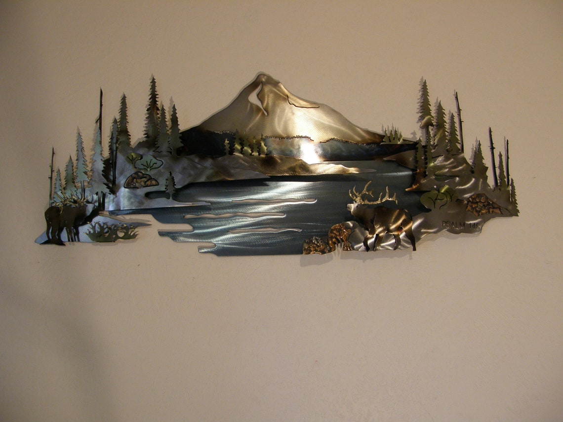 Metal Wall Sculpture of Mountain Scene With Lake and Elk Etsy
