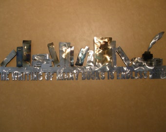 Metal wall art sculpture of bookshelf with Scripture