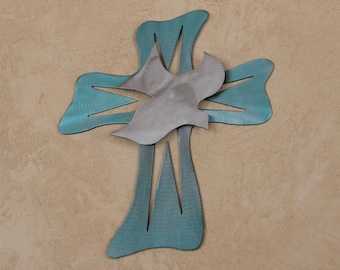 Metal wall cross with dove