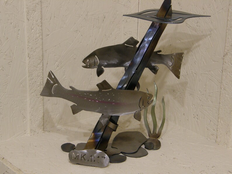 Trout Metal Sculpture Scene Etsy