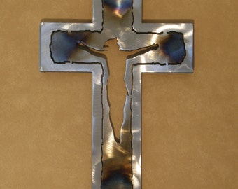 Metal wall cross with cutout Jesus