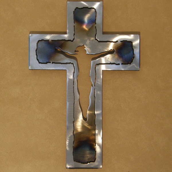 Metal wall cross with cutout Jesus
