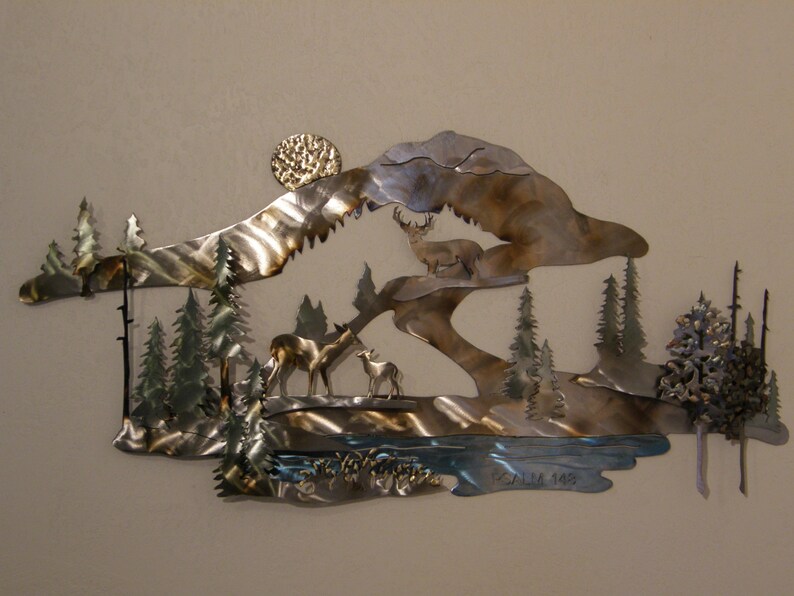 Custom Designed Metal Wall Sculpture of Deer in Mountain - Etsy