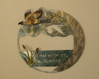 Metal wall art sculpture with geese and Scripture