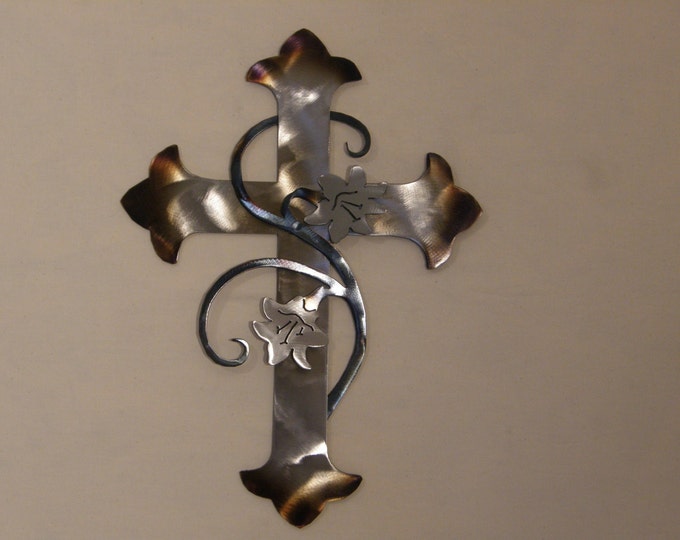Metal Wall Cross With Lilies Etsy