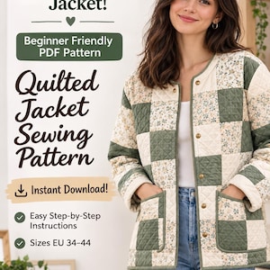 Patron de couture PDF pour veste matelassée | Patron de veste femme | Tailles 34 à 44 (EU) | Téléchargement numérique | Patron de couture pour débutants