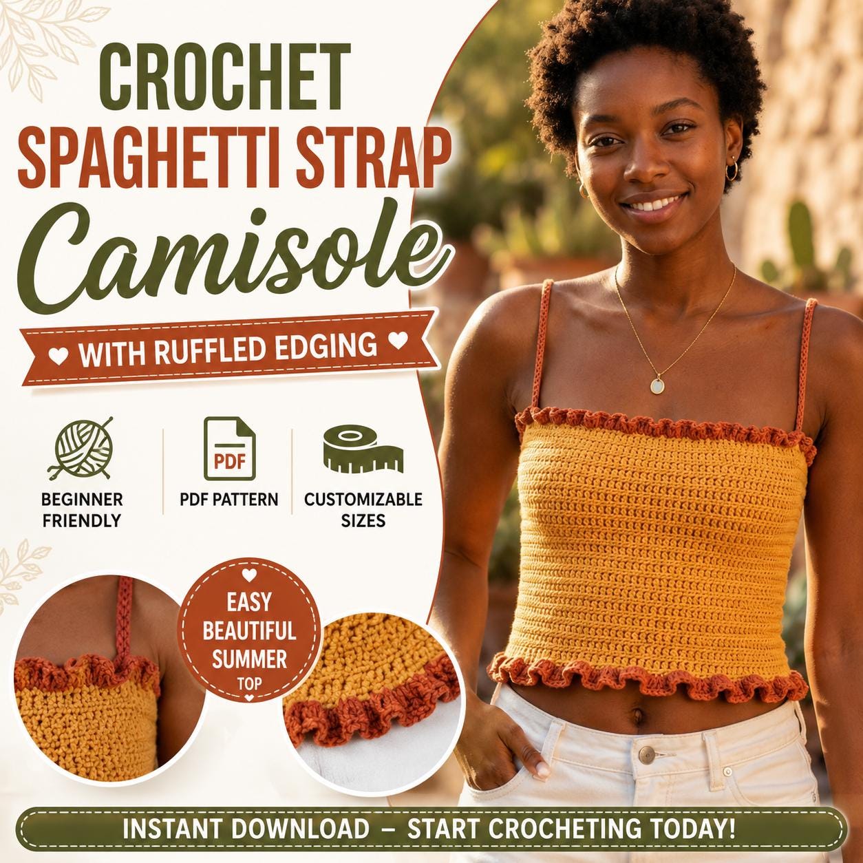Crochet Spaghetti Strap Tank Top Pattern - Etsy