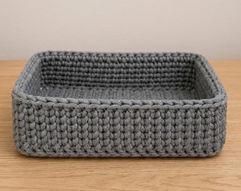 Rectangular Crochet Basket Pattern, Modern Home Organizer PDF, Beginner Cotton Cord Knitting