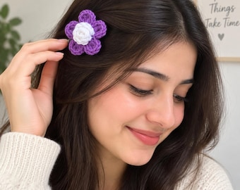 Beginner Crochet Flower Hair Clip Pattern, 5-Petal Flower (PDF Tutorial)