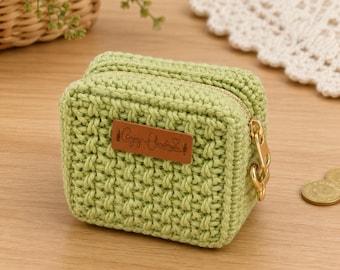 Textured Cube Coin Purse Crochet Pattern | Cotton Cord Zipper Pouch (PDF)