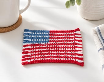 Patriotic Crochet Coaster Pattern, American Flag Design, 4th of July Decor (Digital PDF)