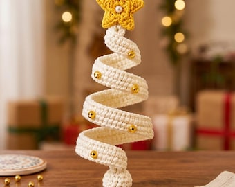 Crochet Spiral Christmas Tree Pattern, Golden Star Topper, Holiday Ornament (PDF)