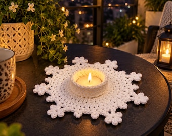 Beginner Crochet Tea Light Holder Pattern, Floral Lace Candle Mat (PDF)