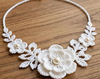 Crochet Flower Choker Necklace Pattern, Layered Floral Design, Pearl Accents (Digital Download)