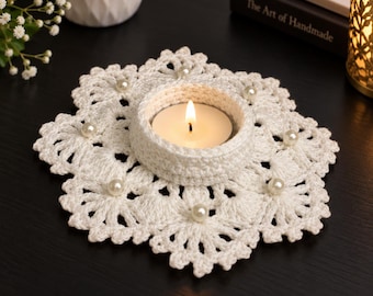 Crochet Floral Tea Light Holder Pattern, Beginner DIY Candle Holder (Digital Download)