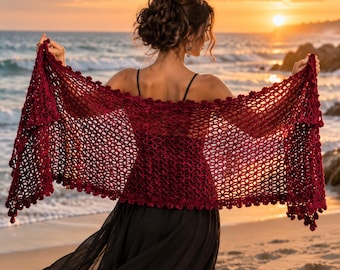 Beginner Crochet Crescent Shawl Pattern, Flower Lace Wrap (PDF)