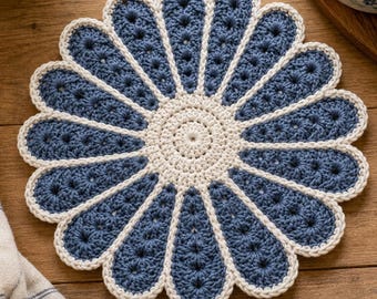 Crochet Flower Potholder Pattern, Vintage Hot Pad, Double Thick Trivet (PDF Pattern)