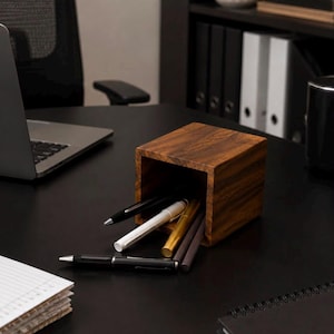 Wood Desk Organizer Pen Holder | Wooden Office Desk Organizer | Vintage Pencil Holder | Desktop Storage Stand | Gift for Him Office Decor