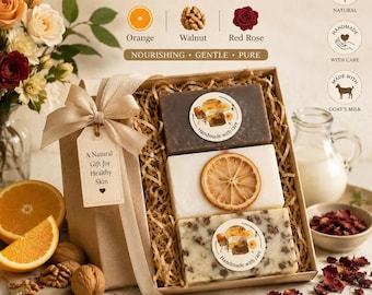 Citrus Bloom Luxury Goat Milk Soap Gift Set | Handmade Natural Spa Gift Box | Orange, Walnut & Red Rose Artisan Soap | Self Care Gift