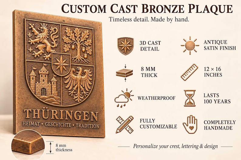 Custom Cast Bronze Family 3D Crest Plaque, Personalized Coat of Arms ...