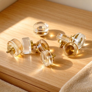 Boutons de porte cylindriques en verre, transparents et champagne