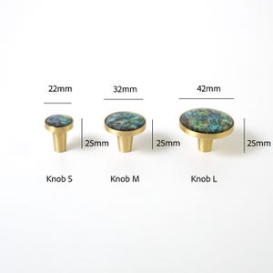 Abalone Shell skåpknoppar, skimrande byråknoppar, möbelbeslag i mässing bild 7