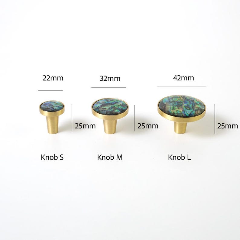 Abalone Shell skåpknoppar, skimrande byråknoppar, möbelbeslag i mässing bild 7