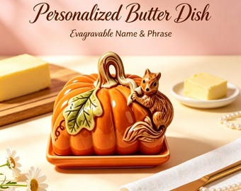 Squirrel Pumpkin Ceramic Butter Dish, Custom Fall‑Themed Covered Butter Keeper, Creative Decor for Autumn Home Kitchen Table