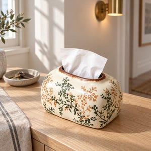Personalized Chinoiserie Floral Ceramic Tissue Box Cover, Rectangular Tissue Holder, Living Room Decor, Housewarming Gift