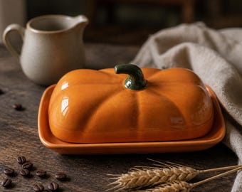 Personalized Pumpkin Butter Dish, Ceramic Butter Keeper with Lid, Fall Kitchen Decor, Thanksgiving Gift