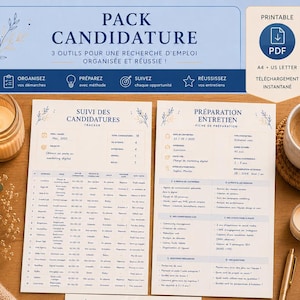 Sollicitatie- en interviewpakket | Bundel met sollicitatieplanner | Printbare PDF-interviewplanner | Sollicitatietracker | Direct te downloaden (A4-formaat)