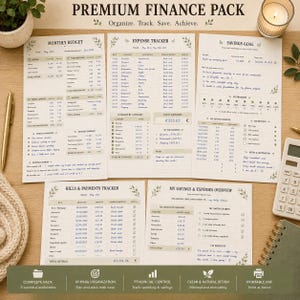 Premium Finance Pack | Printable Budget Planner Bundle | Expense Tracker, Savings & Bills Tracker | Personal Finance PDF