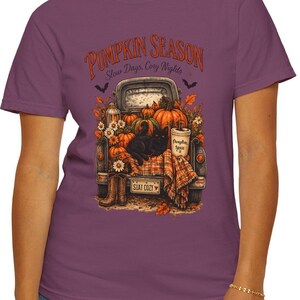 Pompoenshirt, rustiek vintage vrachtwagenshirt, herfstzonnebloem | Geverfd katoen | S–4XL | Zware kwaliteit