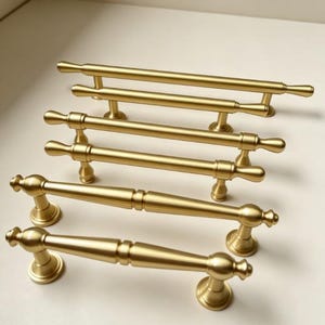 Solid Brass Cabinet Pulls, French Vintage Drawer Handles, Brushed Brass Bathroom Vanity Pull Hardware