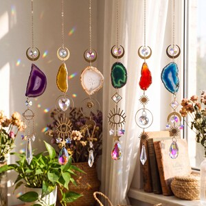 Agate Style Suncatcher, Rainbow Maker Window Hanging, Celestial Prism Decor, Sun Moon Ornament, Boho Home Accent, Housewarming Gift For Her