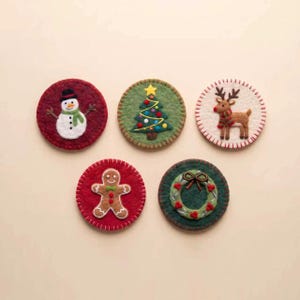 Christmas Felt Coaster Set, Wool Felt Drink Coasters, Cute Gingerbread Snowman Tree Holiday Table Decor, Winter Housewarming Gift