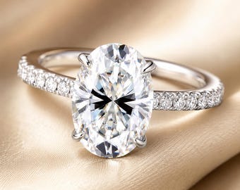 4.5ct Oval Moissanite Engagement Ring, 925 Sterling Silver Four-Prong Solitaire