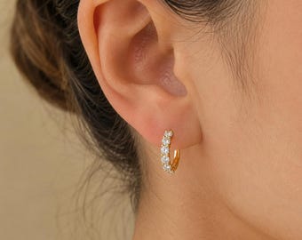 Moissanite Hoop Earrings, 925 Sterling Silver, 18K Gold Plated, Weedings, Gift For Her,