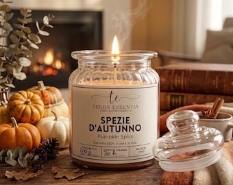Candela alla zucca e spezie  in Cera di Soia – Candela Profumata Artigianale – Fragranza Autunnale