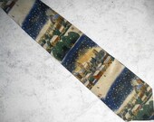 Vintage Designer Necktie / Winter Landscape / Bucolic Snowscene / 100% Silk / Rare Novelty Necktie