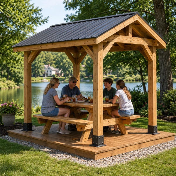Covered Picnic Table with Roof Plans, DIY Outdoor Pavilion Table Woodworking PDF, Instant Download