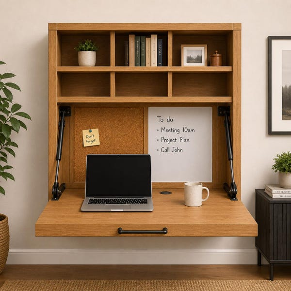 Murphy Desk Plans, Fold-Down Wall Desk Woodworking Plan, Space-Saving Home Office Digital Download