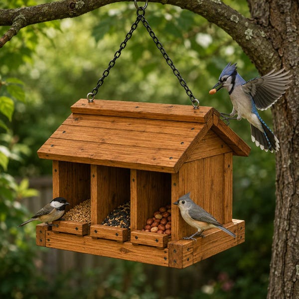 Modular Three-Food Bird Feeder Plans, DIY Wooden Blueprint (PDF Download)
