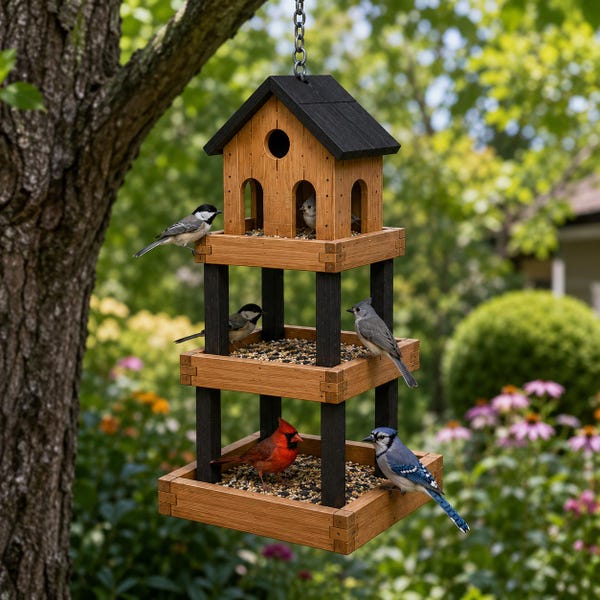 Modern Hanging 3-Tier Church Bird Feeder Plans, DIY Wooden Feeder PDF Blueprint, Instant Download