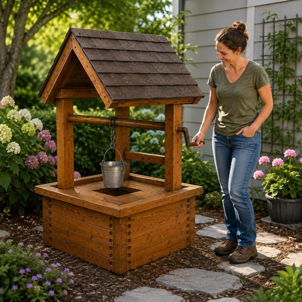 Wishing Well Pump Cover Plans: Wooden Well House DIY PDF for Outdoor Gardens