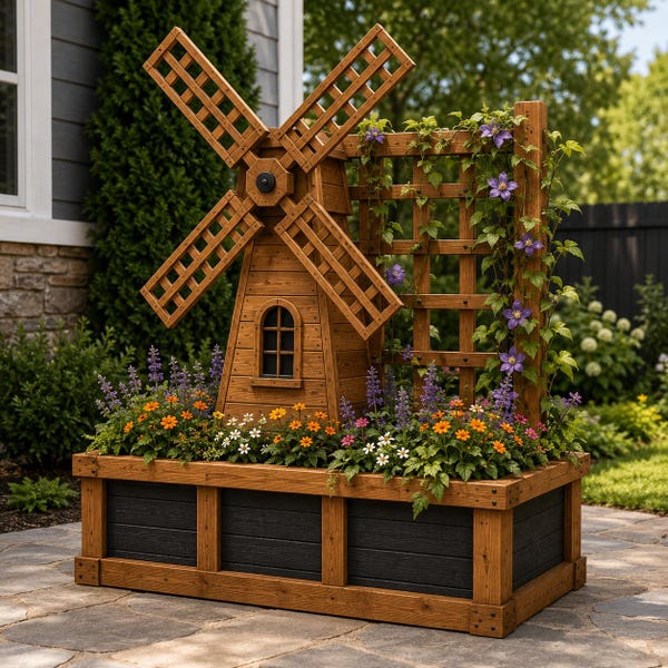 Windmill Planter with Trellis Plans: DIY Wooden Garden Decor PDF