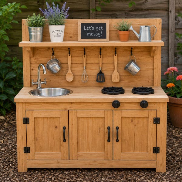 Kids Mud Kitchen Plans, Outdoor Play Sensory Table Woodworking Guide (PDF)